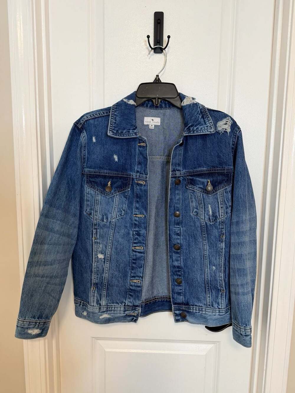 True Craft Women Jacket XS Blue Denim Distressed Pocket